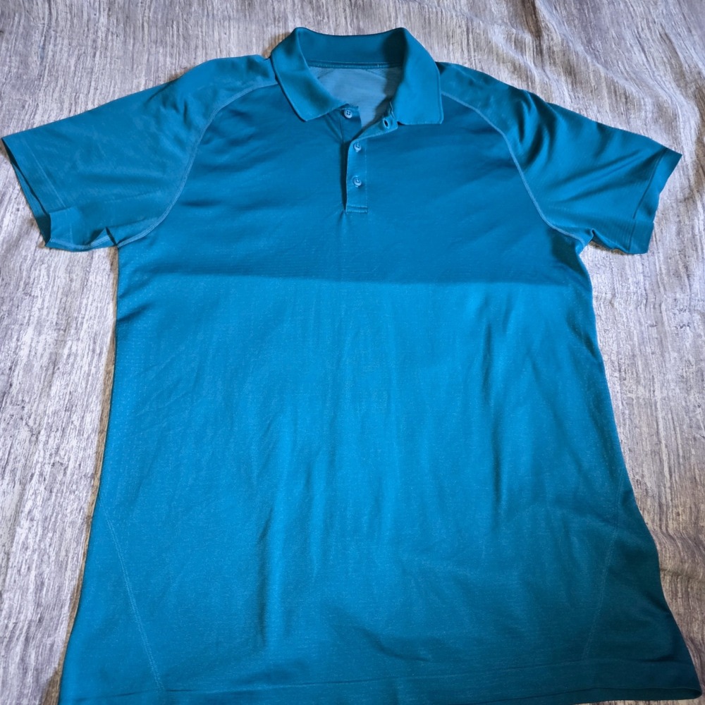 Lululemon Metal Vent Tech Polo Shirt Mens Teal Blue Short Sleeve Activewear